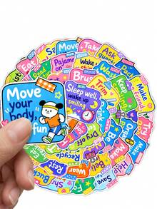 50Pcs Kids Good Habit Reminder Stickers, Cute Cartoon Daily Routine Positive Phrase Decals, Waterproof Vinyl Stickers For Classroom, Planner, Water Bottle, Laptop & DIY Craft Decor - Multicolor - View 4