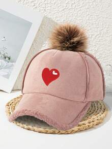 1pc Women's Thick Baseball Cap Embroidered Heart, Fashionable Vacation Cool Casual Autumn/Winter - A - View 2