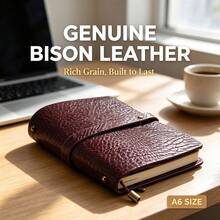 Genuine Leather Travelers Notebook, Handmade Vintage Cowhide Refillable Journal, A6 Leather Ring Binder Notebook, Leather Wrap Closure Diary, Gift For Men Women - Bison Leather - View 1