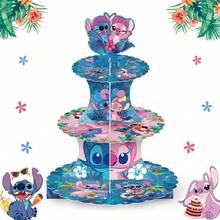 Lilo And Stitch Cupcake Stand, 3 Tier Cardboard Cupcake Holder, Stitch And Angel Theme Dessert Tower For Birthday Party Decorations - Multicolor - View 6