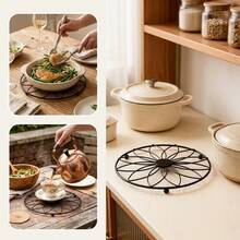 1pc Round Heat-Resistant Trivet Mat For Hot Dishes - Decorative Hollow Flower Design, Heat-Resistant Pot Holder, Non-Slip Metal Coaster, Suitable For Dining Table And Kitchen Countertop - View 4