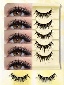 Sibeuna 5 Pairs Reusable Cat Eye Full Strip Eyelashes, Wet Lashes,Manga Lashes,Spike Lashes,Natural & Fluffy Crossed Ends Eyelash Extension, Lengthening False Eyelashes, Suitable For Any Casual Occasion - Black - View 2