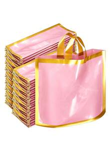 1/10/20/50pcs Black Gold Trim Plastic Shopping Bags, Suitable For Small Businesses, 25*30cm Boutique Bags, Home Decor Party Wedding - Pink Gold Frame - View 7