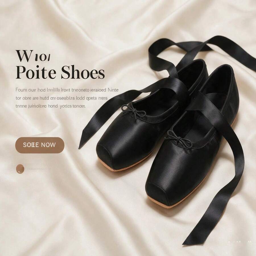 Women's Black Satin Ballet Pointe Shoes, Performance Dance Shoes - Black - View 1
