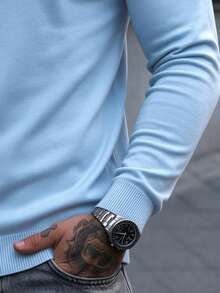 Men's Solid Color High Neck Long Sleeve - Casual Commute Minimalist Soft Autumn/Winter Top - Baby Blue - View 10