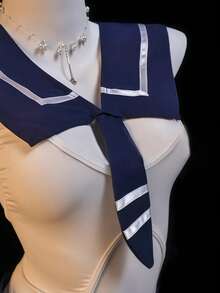 1 Set Women's Student Role Play Costume, Blue Cape With Jumpsuit Top And Skirt, Suitable For Halloween, Party Cosplay, Stage Performance - Blue and White - View 5