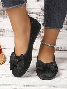2026 Spring/Summer New Mesh Breathable Women's Bow Flat Shoes Beach Elegant Fashion Vacation Neutral - Black - View 4