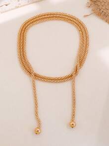 European Fashion Chunky Braided Metal Long Gold Color Necklace Adjustable Drawstring Versatile Layering Necklace For Women Jewelry Gifts - Yellow Gold - View 5