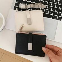 Black Polka Dot Korean Style Premium Luxury Zipper Clasp Bi-Fold Short Wallet - Multicolor - View 7