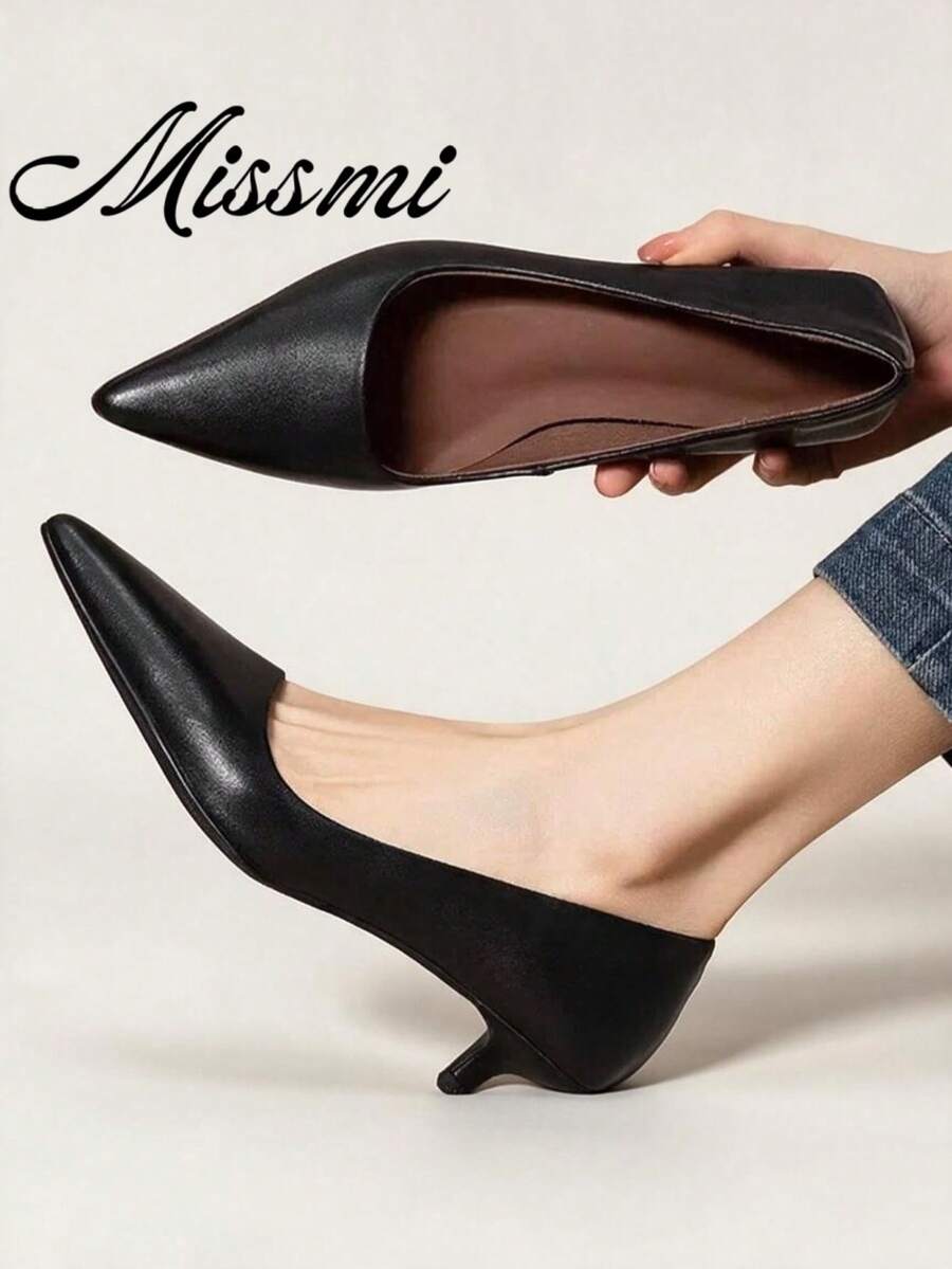 2025 New French Style Purple Pointed Toe Mid-Heel Pumps, Commuting Work Shoes For Women, Spring/Autumn,Kitten Heels