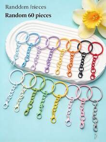 30/60/100/200pcs Colorful Keychain Set, Metal Round Open Key Ring Chain With Lobster Clasp, Craft Pendant Making Accessories DIY Handmade Hanging Toys And Other Small Accessories - Keychain - View 7