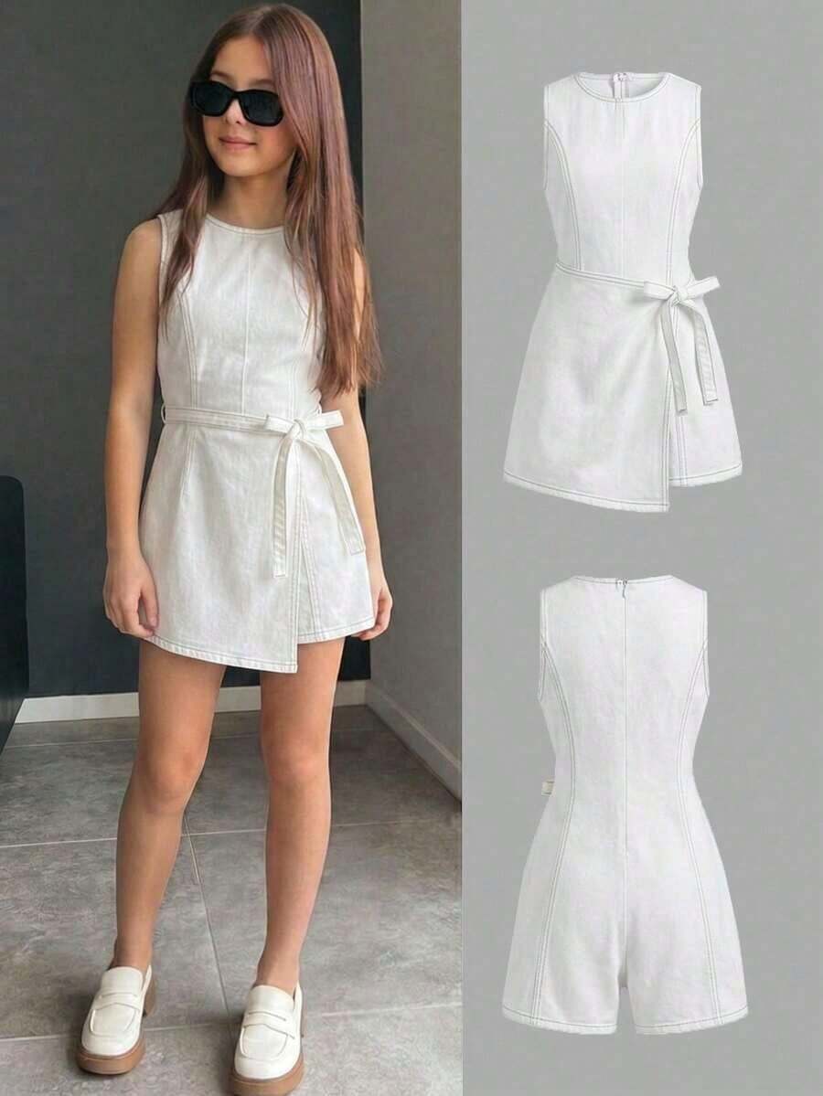 Tween Boys Denim Overalls & Jumpsuits - White - View 1