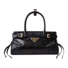PRADA Bonnie Mini Leather Handbag With Geometric Design And Metal Triangle Logo For Women - Black - View 1