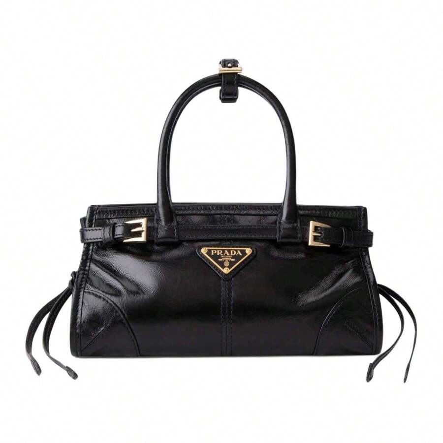 PRADA Bonnie Mini Leather Handbag With Geometric Design And Metal Triangle Logo For Women - Black - View 1