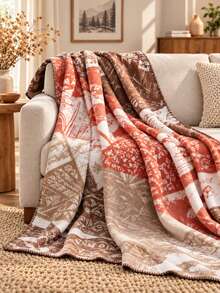 1pc Soft Textured Throw Blanket With Tassels, Cozy Lightweight Blanket For Sofa, Bed, Living Room & Home Decor, All-Season Use - Red Violet - View 5
