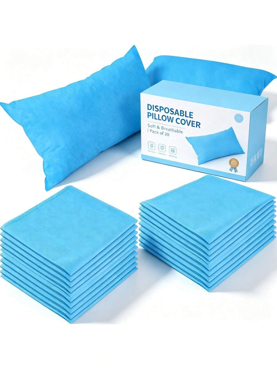 20pcs Disposable Pillow Case Travel Single Use Pillowcase For Hotel Home Bedroom - Blue - View 1