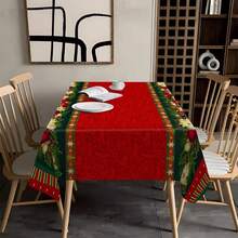 1pc Rectangular Christmas Themed Printed Tablecloth, Suitable For Indoor/Outdoor Dining, Party, Buffet, Wedding, Woven Polyester Fabric - Multicolor - View 7
