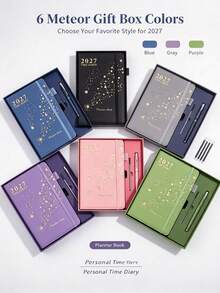 1pc 2027 Spanish Planner Gift Set, 6 Colors. Includes Notebook, Pen, And Refill. A5 Size With Daily Time Axis. Ideal For Gifting. - Multi-color - View 5
