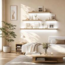 1pc Floating Shelf COB Light Strip (Shelf Not Included), Dual Color Temperature Optional, Power Box Powered (Battery Not Included), Soft Lighting, Ambient Light Bar, Suitable For Library, Kitchen, Bedroom And Office - Multicolor - View 6