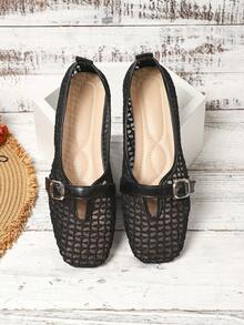 Women's Flat Mesh Lace Hollow Out Summer New Style Shoes - Black - View 3