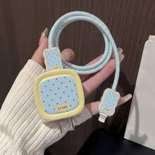 5pcs Milk Blue Toast Red Polka Dot Charger Protector Set, Korean Fresh Style Data Cable Protector Full Set, Anti-Cat Bite Anti-Damage, Compatible With Apple 18W/20W, Compatible With Iphone 20W/18W Charger, Holiday Small Gift, Cute Korean Style For Girlfriend And Best Friend - Toast Polka Dot - View 5