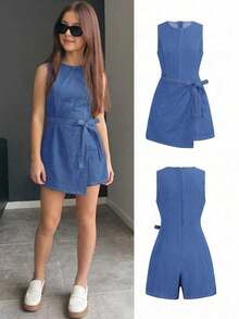 Tween Boys Denim Overalls & Jumpsuits - Medium Wash Blue-1 - View 1
