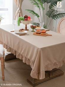 Bubaba Beige Ruffle Edge Tablecloth, Solid Color Rectangular Tablecloth, Elegant Ruffle Edge, Farmhouse Style Kitchen, Dining Room, Party And Daily Home Decor - Multicolor - View 8