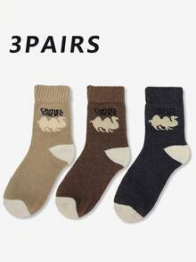 1/3/5 Pairs Autumn/Winter Camel Pattern Mid-Calf Socks, Thickened Warm Fleece Socks, Vintage Colorblock Soft Cozy Home Socks - Multicolor - View 18
