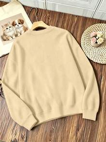 Plus-Size Women's Knitted Sweater-Style Top With A Cartoon Reading Duck Print, Casual And Comfortable, Perfect For Everyday Wear In Autumn And Winter. - Apricot - View 2