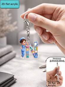 [2D Flat] Acrylic Keychain, Nurse Letter Keychain, Novelty Keychain, 26 Letters, Nurse, Blue Nurse Uniform, Keychain Accessory, Fashion Accessory - Multicolor - View 19