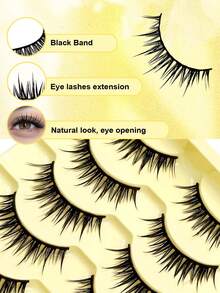 Sibeuna 5 Pairs Reusable Cat Eye Full Strip Eyelashes, Wet Lashes,Manga Lashes,Spike Lashes,Natural & Fluffy Crossed Ends Eyelash Extension, Lengthening False Eyelashes, Suitable For Any Casual Occasion - Black - View 5
