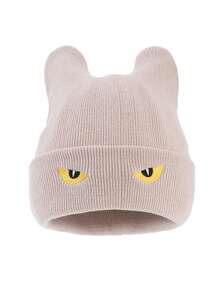 1pc Men's Fashion Versatile Solid Color Eye Embroidery Ear Knit Hat Beanie, Suitable For Autumn/Winter Warmth, Daily Wear And Outfits - A - View 4