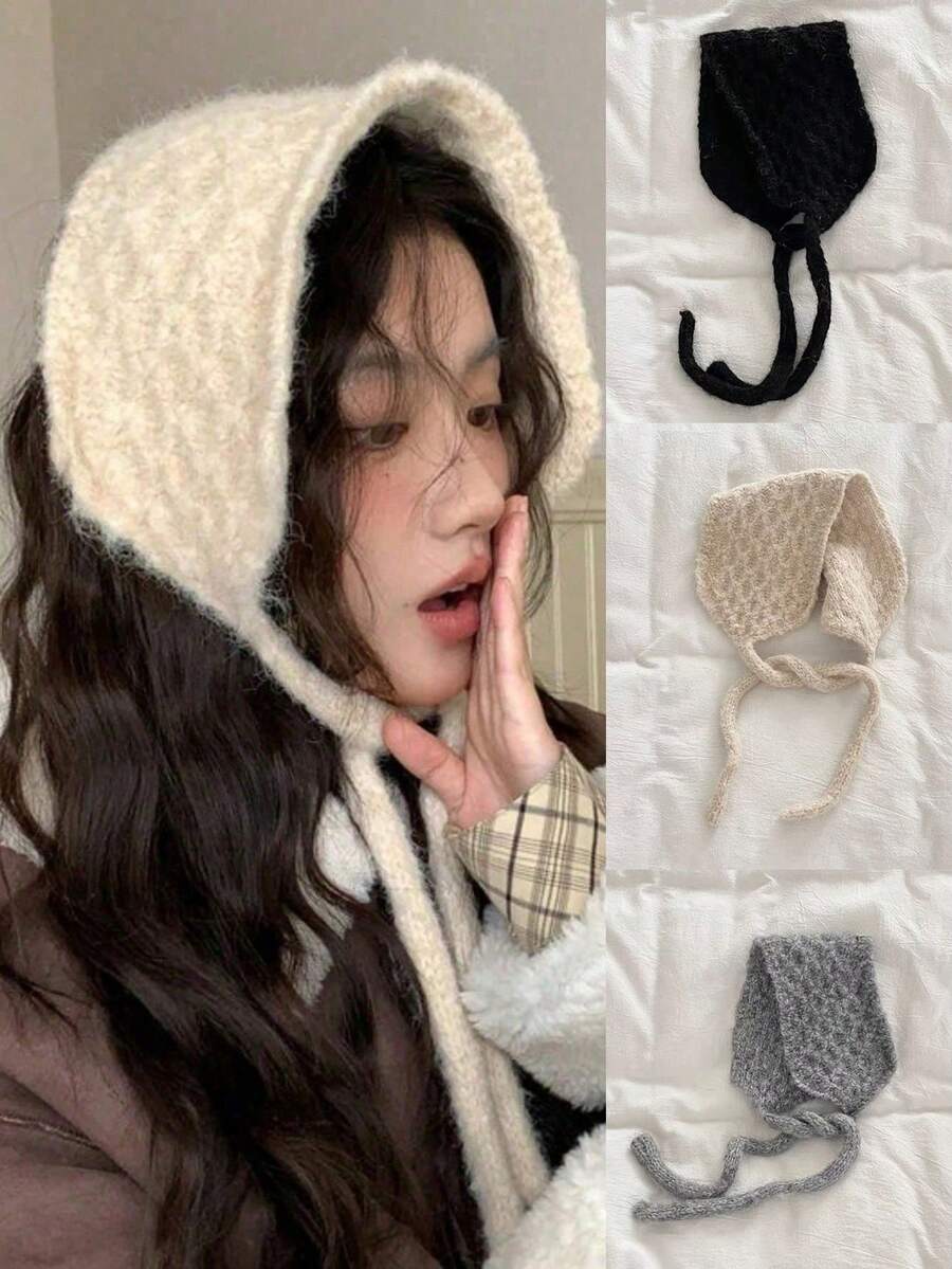 Ins-Style Solid Color Pineapple Pattern Knitted Wool Warm Ear Protection Headband Hat Woolen Ear Covers Versatile Autumn And Winter Ear Muffs - Multicolor - View 1