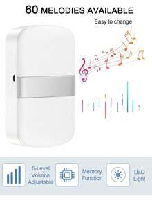 Wireless Doorbell For Home, 60 Ringtones, 5 Volume Levels, Long Range Loud Sound, Suitable For Home, USB Interface, Suitable For Living Room, Garden, Bedroom, Portable And Easy To Install, Home Security - View 3