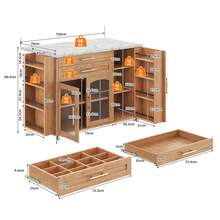 120 X 45 (70) X 90 Cm Kitchen Island / Mobile Kitchen Cart / Extendable Worktop / Multifunctional Storage Design / Stable And Durable Construction / With 5 Casters / Suitable For Kitchen, Dining Room - Natural + MDF + Dining Room - View 6