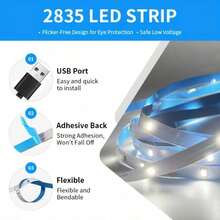 Lampu Strip LED Smart 2835 Bertenaga USB, Strip USB Fleksibel, Dapat Dipotong Sendiri, Cocok untuk Kamar Tidur, Dapur, dan Lemari Pakaian, Pencahayaan Ambient Putih Hangat/Putih, Pemasangan Mudah, Sempurna untuk Dekorasi Liburan - Tidak ada saklar - View 8