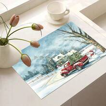 1pc Christmas Diatomaceous Earth Absorbent Mat, Truck Snow Map Pattern, Kitchen Countertop Absorbent Drying Mat, Coffee Machine Mat, Pour-Over Coffee Pot Mat, Dish Drainer Mat, Non-Slip Heat-Resistant Kitchen Mat, Dining Table Mat, Breakfast Mat, Washing Machine Mat, Home Kitchen Dining Table Coffee Shop Bar Decor Mat, Holiday Party Housewarming Gift - Multicolor - View 12