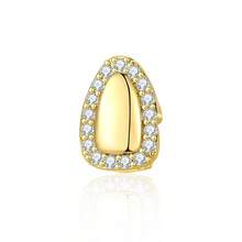 Hip Hop Single Tooth Rhinestone Studded Door-Shaped Grillz Halloween Gold Tooth - Multicolor - View 6