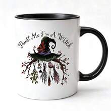 1pc 11oz Witch Ceramic Coffee Mug, Trust Me. A Witch; Magic Is Loading. Design, With Witch Hat And Autumn Decor, Unisex, For Halloween Or Daily Use, Halloween Coffee Mug - Multicolor - View 1