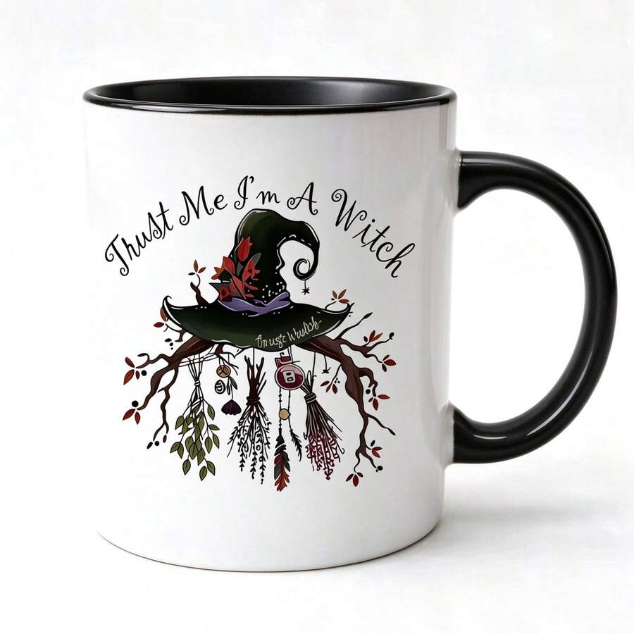 1pc 11oz Witch Ceramic Coffee Mug, Trust Me. A Witch; Magic Is Loading. Design, With Witch Hat And Autumn Decor, Unisex, For Halloween Or Daily Use, Halloween Coffee Mug - Multicolor - View 1