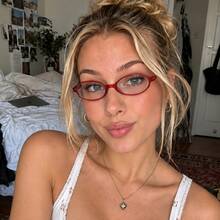Y2K Retro Small Oval Red Frame Glasses, Personalized Narrow Frame Design, Sweet Cool Hot Girl Daily Outfit Accessory - A - View 2