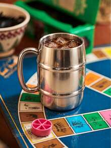 1pc Double-Wall Stainless Steel Beer Mug, Mirror Polished Metal Cup With Raised Ridges, Large Handle And Stable Base, Shatterproof Drinkware, Suitable For Beer, Coffee, Tea, Milk, Home Bar, Saudi National Day, Halloween And Christmas Gift - Multicolor - View 5