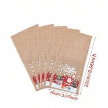 5pcs Christmas Jute Tableware Bags, Reusable, Portable Storage For Cutlery And Napkins, Suitable For Christmas, Birthday Party, New Year, Thanksgiving Decoration - Multicolor - View 4