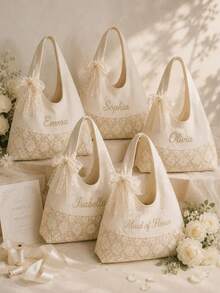 個性化蕾絲婚禮，客製化伴娘禮物，刺繡姓名新娘包，新娘與婚禮派對週末化妝包 - 彩色 - 查看 4