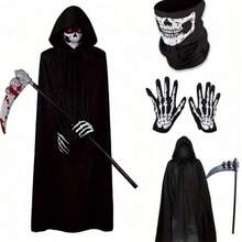 1pc Cloak/4pcs Halloween Adult Grim Reaper Costume Accessories, Including Mask, Gloves And Scythe - Multicolor - View 1