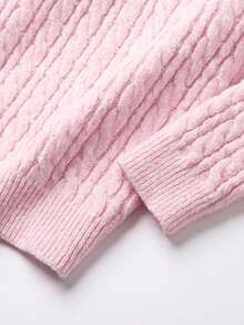 Women's Pink Cable Knit Pullover Sweater, Winter Fashion Long Sleeve Regular Fit Knitwear - Pink - View 5