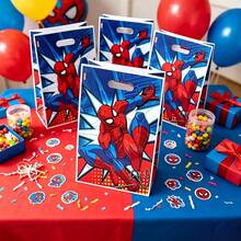 1set/10pcs Hero Theme Printed Plastic Gift Bags With Handles, Reusable Gift Bags For Candy, Sweets, Small Party Favors, Decorative Packaging, Perfect For Birthday Theme Parties, Family Celebrations, Event Giveaways, Party Gift Bag Fillers - Multicolor - View 1
