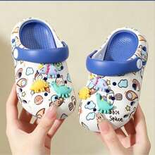 1 Pair Cute Dinosaur EVA Clogs, Summer Kids' Perforated Slip-On Sandals, Non-Slip Closed-Toe Breathable Soft Cushion Slides For Boys And Girls, Medium To Large Children - Blue and White - View 12