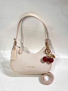 New Fashion Versatile Letter Pattern Decor Design Solid Color PU Fabric Shoulder Bag Moon Bag, Suitable For Shopping, Y2K Shoulder Underarm Bag, Hot Girl Bag - Beige - View 4