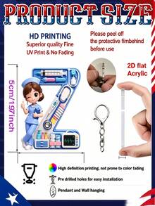 [2D Flat] Acrylic Keychain, Nurse Letter Keychain, Novelty Keychain, 26 Letters, Nurse, Blue Nurse Uniform, Keychain Accessory, Fashion Accessory - Multicolor - View 4
